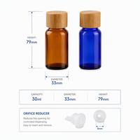 Botella de Vidrio Ámbar Azul de 30 ml Personalizada de Primera Calidad para Aceites Esenciales con Tapa de Bambú, Envase Ecológico y Sostenible para Aromaterapia al por Mayor