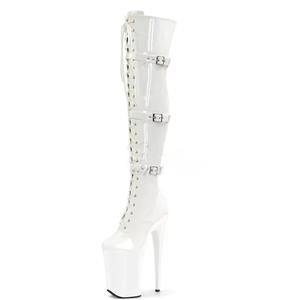 Sepatu bot panjang untuk kelab malam modis Catwalk, sepatu bot panjang ujung bulat seksi Fetish Retro sabuk gesper model hak pengupas 9 inci-23cm - Product Image 1