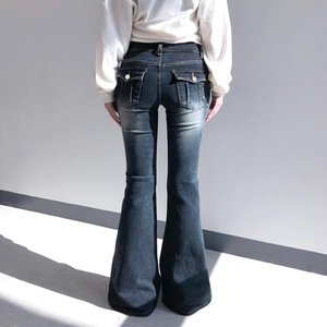 Womens Autumn Y2K <b>Low</b> <b>Rise</b> Stretch Woven Washed <b>Flare</b> Jeans Vintage Streetwear Casual Denim - Product Image 6