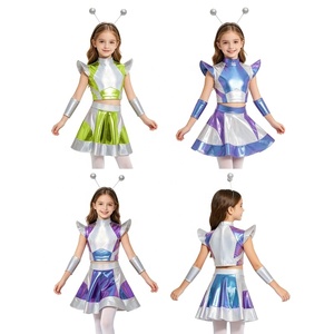 Ensemble de déguisement d'astronaute pour filles de 6 à 16 ans, avec bandeau à antenne, jupe métallique et brassards, costume de fête 4 pièces personnalisé - Product Image 1
