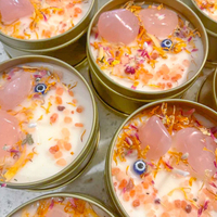 Bougie artisanale en cire de soja de luxe, parfumée aux cristaux de guérison et pierres naturelles, en pot en étain, pour les fêtes de Diwali