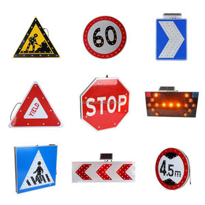 <span class=keywords><strong>Panneau</strong></span> d'avertissement <span class=keywords><strong>rond</strong></span> clignotant à énergie solaire 3M High Reflective Film Roundabout Signage pour la sécurité routière - Product Image 3