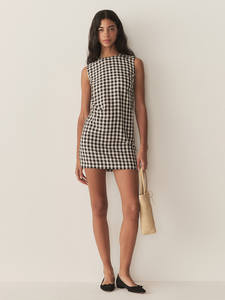 Vestido sin Mangas a Cuadros Rojos para Mujer, Estilo Francés Vintage, Minimalista, Elegante, Regular, Natural, Transpirable, con Botones, ODM, Mini Vestido - Product Image 5