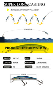 Nouvelle Arrivée Spéciale LUTAC 7g 9.3g Leurre de Pêche Minnow Appât Dur pour <span class=keywords><strong>Truite</strong></span> et Black-bass avec Hameçons Triples - Product Image 4
