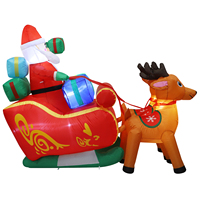 Decoración Navideña Inflable de Plástico de 6 Pies, Forma Irregular, para Interiores/Exteriores, con Luces LED de Colores, Trineo de Papá Noel con 2 Renos