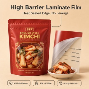 Groothandel staande pouch met transparant venster, ritssluiting, herbruikbaar, vochtbestendig, voedselverpakkingszak voor kimchi, snacks & noten - Product Image 2