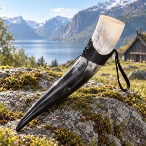 Viking Drinking Horn Beer Mug Natural Buffalo Horn Handmade Medieval Drinking <b>Cup</b> Nordic Style Drinking Vessel - Product Image 4