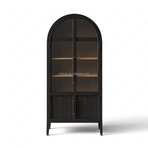 Vitrine d'appoint moderne noire FERLY, en bois massif avec portes vitrées, pour salon <span class=keywords><strong>et</strong></span> <span class=keywords><strong>salle</strong></span> à <span class=keywords><strong>manger</strong></span> - Product Image 2