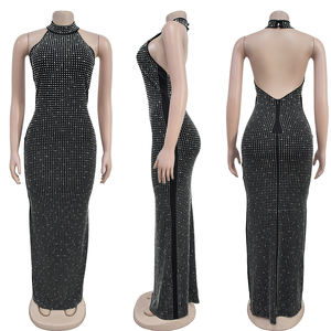 Lüks Halter abiye Backless tam taklidi kadın balo yemeği düğün Maxi elbiseler - Product Image 2