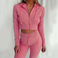 2022 Fashion Kebugaran Zipper Slim Lengan Panjang Celana Olahraga Set Plus Ukuran Olahraga Kasual Jogging Cocok untuk Wanita