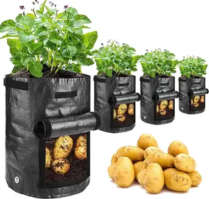 Negro Jardín de bolsas de crecimiento portátil duradero gran casa granja plantador de la siembra bolsa PE bañera para patata zanahoria cebolla vegetales