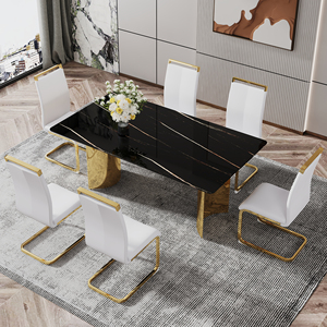 <span class=keywords><strong>Mesa</strong></span> de Comedor Cuadrada Moderna Ajustable con Tapa de Vidrio Estampado Negro y Patas de Metal Dorado <span class=keywords><strong>para</strong></span> Restaurantes y Salas de Estar - Product Image 6