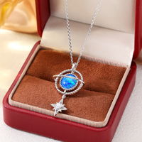Nouvel Arrivage Collier Planète Opale Bleue de Laboratoire, Pendentif Étoile Orbitale Céleste, Chaîne Réglable, Bijou Unisexe, Cadeau, Platine