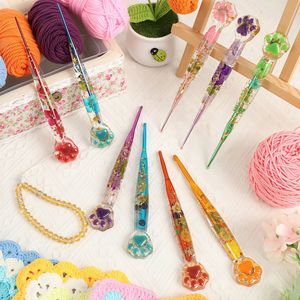 Crochets de <span class=keywords><strong>crochet</strong></span> en résine cristalline à motif griffe de chat floral, multi-tailles, ensemble de crochets de <span class=keywords><strong>crochet</strong></span> allongés faits à la main, outil portable pour le bricolage - Product Image 1