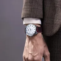 Winner Montre Automatique Mécanique Homme Luxe Design Rétro Classique Calendrier Bracelet Marron Aiguilles Bleues Marque Supérieure