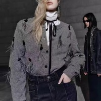 Cardigan personnalisable pour femme, à boutonnage simple, avec sequins 3D, manches longues, anti-boulochage, manteau tendance, couleur printemps, vente en gros