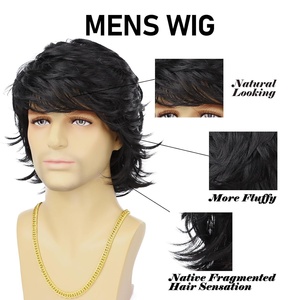 Peluca sintética para hombre, pelo sintético, corto, <span class=keywords><strong>rubio</strong></span>, en capas, onda natural, densidad del 130%, resistente al calor, para uso diario, fiesta, Cosplay - Product Image 4