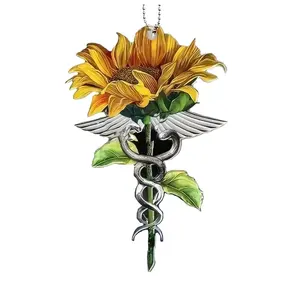 Cross Wing Sunflower Pendant 2D Flat Acrylic Decoration Car Interior Accessories Backpack Keychain Decoration Gift