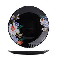 Assiette en verre opale noir de 7,5 pouces, compatible micro-ondes, forme fleur, avec logo OEM, plat en verre opale noir