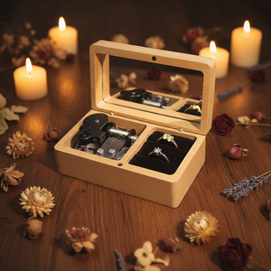 Boîte à <span class=keywords><strong>musique</strong></span> personnalisée en panneau de densité Yiyu, manivelle, mécanisme 8 tons, durée sonore 30s, support de bague de demande en mariage, cadeau Saint-Valentin - Product Image 6