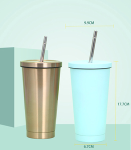 Logo personalizzato 16oz doppia parete in acciaio inox paglia tazza da caffè con coperchio e paglia tazza sottovuoto capacità 500ml - Product Image 3