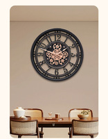 Horloge murale ronde dynamique à engrenages rétro industrielle créative de 45 cm, vente en gros d'usine, pour la décoration de la maison, horloge murale rotative à engrenages antique