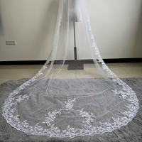 Voile de mariée long de 3 mètres en dentelle appliquée pour femme, avec peigne en métal et voile en tulle