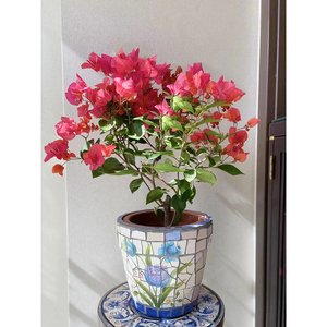 Handmade <b>Ceramic</b> Mosaic Flower <b>Pot</b> With Blue Tulip Design For Office Desk Decoration - Product Image 5