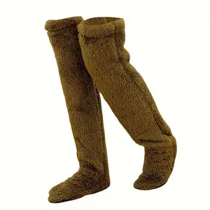 Chaussettes confortables cuisse haute Teddy jambes chaussettes sur le genou haute longue pantoufle floue jambières en peluche sol genou chaussettes hautes