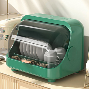 Disinfecting Dish Rack With Lid Countertop Small Dish Cabinet Kitchen Draining Rack Rectangle Shape Flip Top Design - Product Image 1