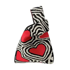 New Fashion Hot Sale Women Knitted Handbags Letter Heart Pattern Striped Plaid woven Unique Bag