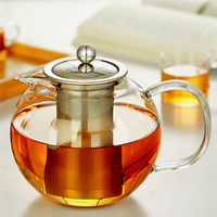 Bouilloire à thé en verre transparent de 1000 ml (33 oz) avec infuseur, grande, écologique, faite à la main, personnalisée, pour thé glacé en vrac