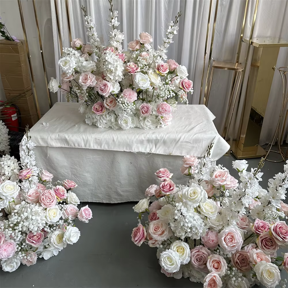 IFG Wedding Decor - Elegant 80cm Pink White Silk Rose Runner