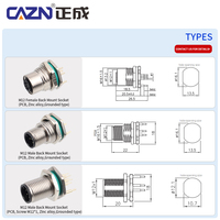 Conector Hembra/Macho M12 de Aleación de Zinc y Latón para PCB Automotriz, Tipo con Conexión a Tierra, Impermeable IP67, 2-17 Pines, Código B/D/A de 4 Pines, Montaje Trasero