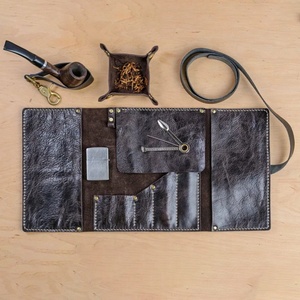 Pochette à pipe à fumer en cuir personnalisée Plateau à rouler le tabac Sac à cigarettes et à cigares Ensemble de cadeaux Pochette à tabac vide en cuir à rouler - Product Image 3