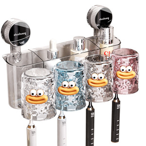 Suction Cup <b>Toothbrush</b> <b>Holder</b> Wall Mounted Transparent Storage Rack For Rinsing Cups <b>Toothbrushes</b> And Toothpaste - Product Image 5
