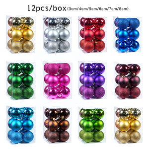 ลูกบอลประดับตกแต่งคริสต์มาส 12 ชิ้น สีสันสดใส ทำด้วยมือ เป็นมิตรกับสิ่งแวดล้อม ไม่แตกหัก เงา/ด้าน ประดับกลิตเตอร์ พลาสติกเคลือบเงา - Product Image 1