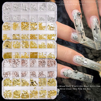 Mini 12 compartiments Clous à ongles en métal 3D, Rivets décoratifs en forme d'étoile, de cœur et de cadre, Strass pour nail art, pour services de salon et reapprovisionnement en fournitures