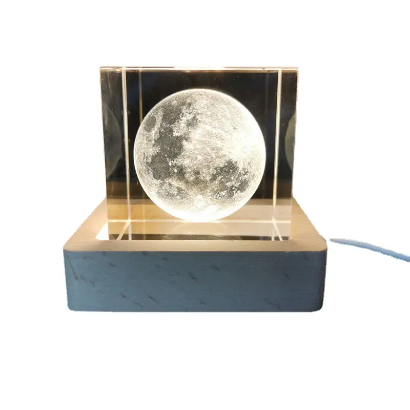4cm Fashion desktop decoration beautiful planet moon solar system laser engraved crystal cube light