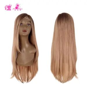 JINRUILI beliebtes anpassbares synthetisches Haar Honigbraun langes gerades natürliches Haar braun Ombre lange Spitzen-Vorderteil-Perücke für Damen
