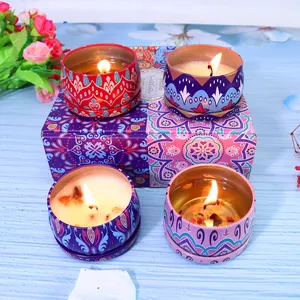 Популярный праздничный подарок, жестяная банка с этническим узором, ароматическая свеча с цветочными лепестками