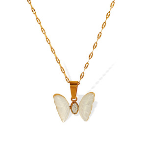 Collier pendentif papillon en coquille blanche et zircon, chaîne dorée, bijou de clavicule, cadeau - Product Image 5