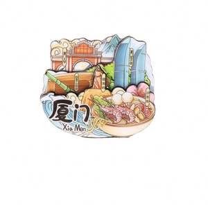 Logo commémoratif d'attraction touristique chinoise en résine époxy et bois, design moderne, aimant 3D stéréo à trois couches, thème ville, original - Product Image 1