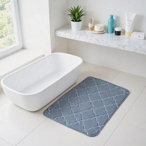 Alfombra de baño geométrica minimalista, rectangular, gris, de fibra de poliéster, absorbente, antideslizante, para baño, dormitorio, sala de estar - Product Image 4