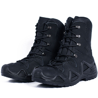 Bottes tactiques en cuir noir de haute qualité personnalisées, à lacets, respirantes, semelle en caoutchouc résistante à l'usure, chaussures de randonnée et de sport de plein air