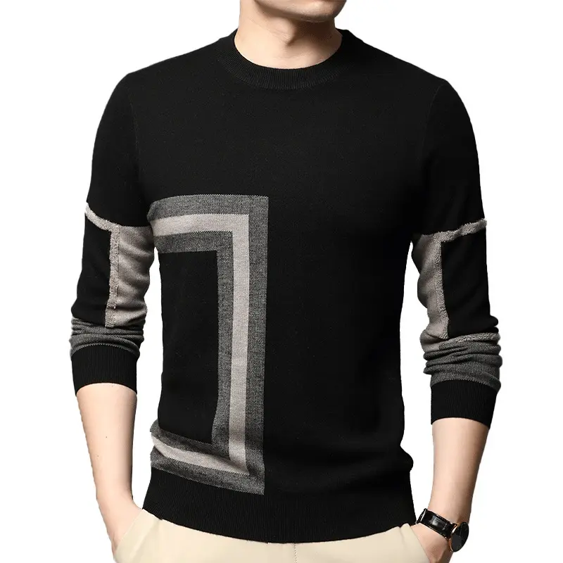 2022 New Fashion High End Designer Brand Mens Knit Black Wool Pullover Sweater Crew Neck Winter Casual Jumper Mens Clothes