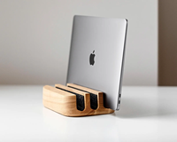Support vertical pour ordinateur portable en bois de qualité supérieure, station d'accueil multi-appareils, support pour configuration de bureau, accessoires d'organisation de bureau