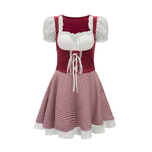 Vestido para el Festival de la Cerveza de Múnich, Disfraz para Actuación en Escenario para Mujeres Adultas, C600, Falda a Cuadros Roja, Verde, Azul y Negra, Vestido Étnico - Product Image 5
