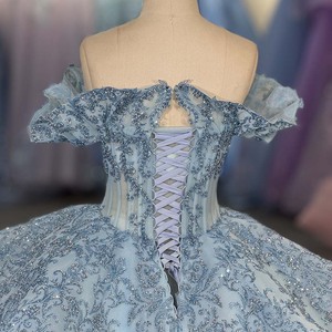 8507 <b>Blue</b> Sparkle Tulle Quinceanera Dress Strapless Sequin Bodice Organza for Party - Product Image 6