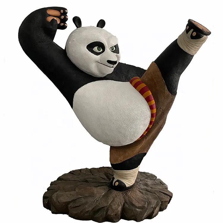 Custom Resin Animal Cartoon Character Life size Fiberglass Statue Kung Fu Panda Ornament Figure Sculpture For Home Decoration